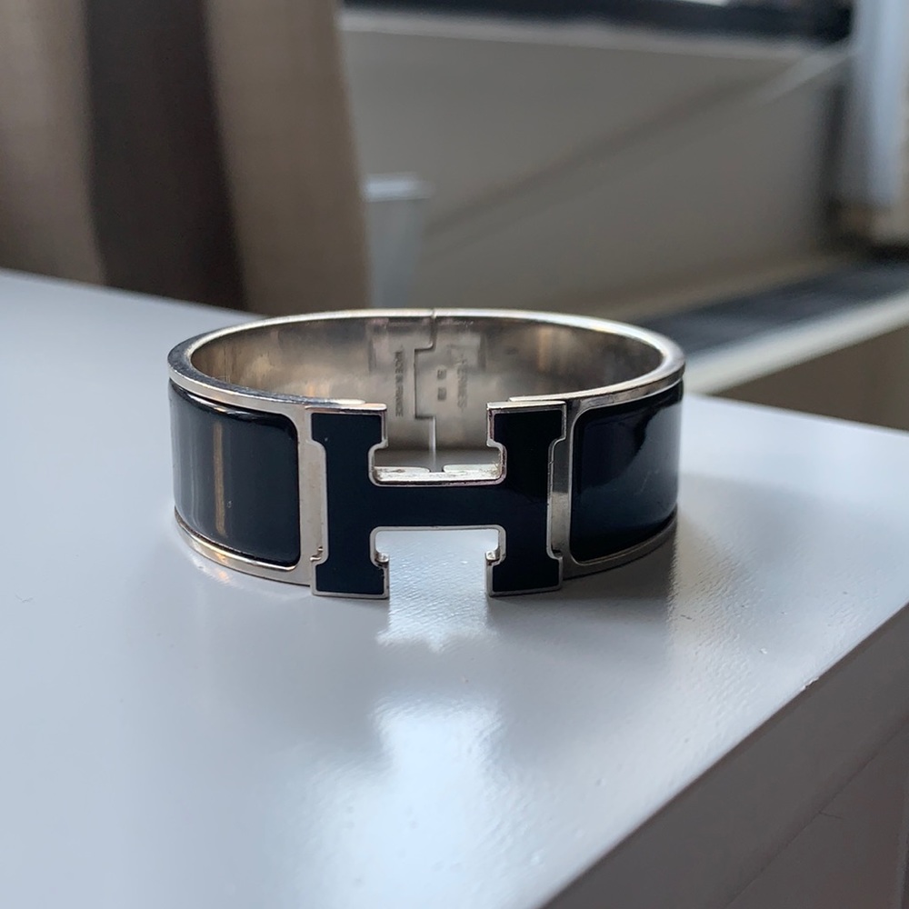 Black on Black Wide Hermès H Bracelet
